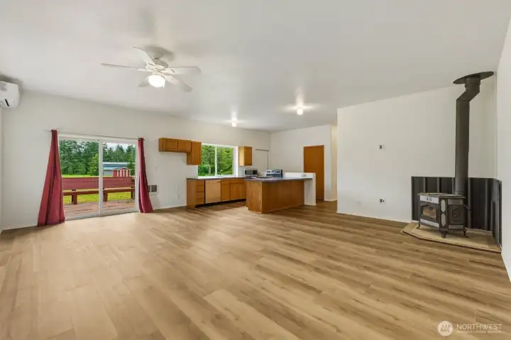 Great Room with View of Dining and Kitchen