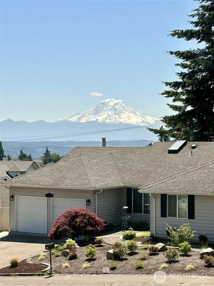 View of Mt. Rainier from eating nook in kitchen