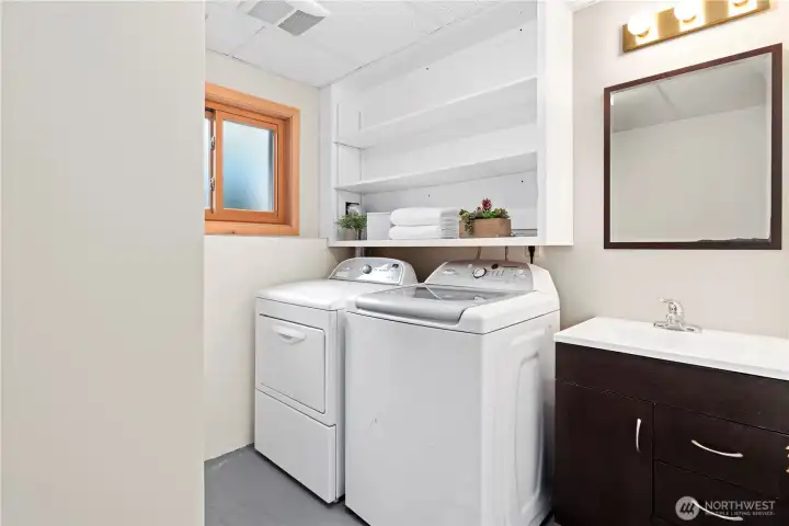 Laundry and 3/4 bath on lower level
