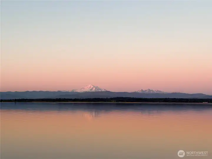 Evening sunset reflection off Mt Baker