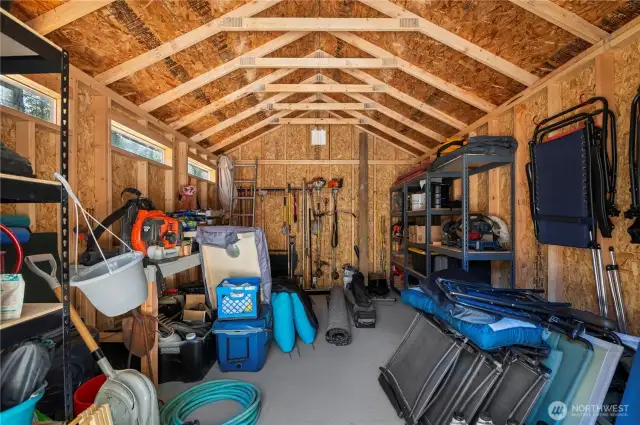 Inside the storage shed in the back yard.