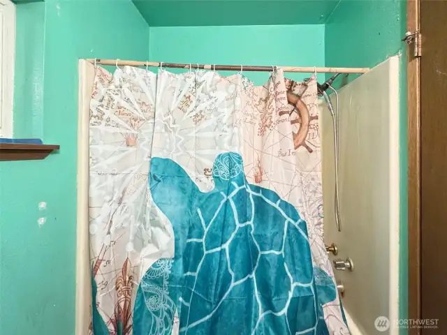 Shower/ tub in main floor bathroom.