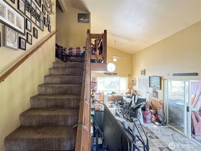 Living room and dining room from stairs.