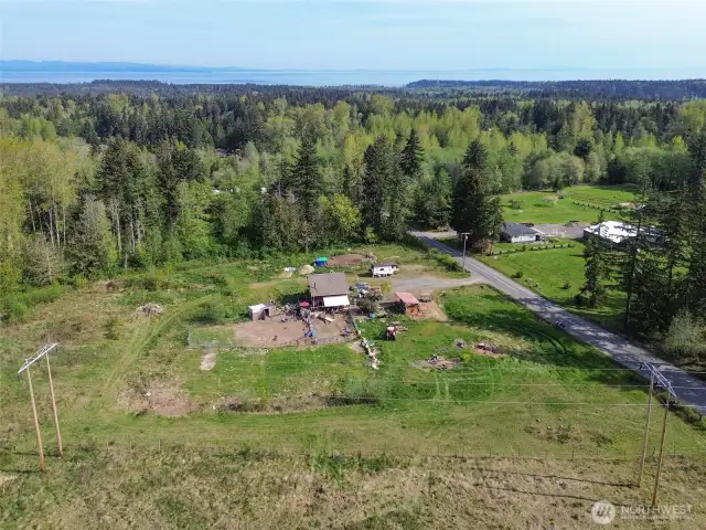 Another aerial view of the property shows how close you are to the straits. Discovery trail parking lot across the road on the lower right hand corner.
