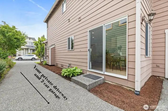Private driveway and 2-car garage