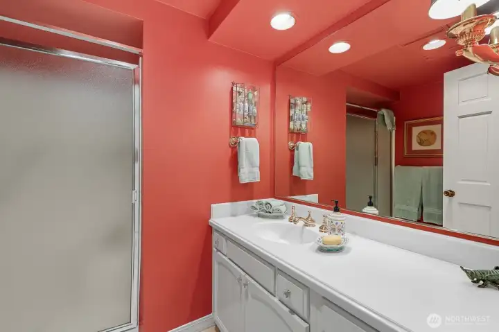 Hall bathroom with heated floors.