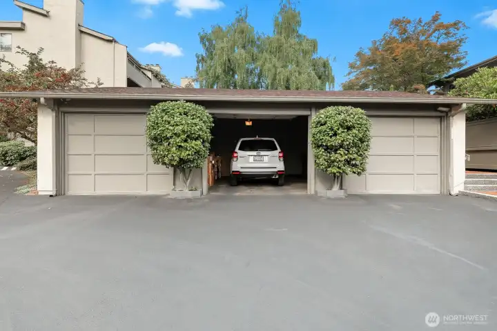 Detached one car garage with storage.