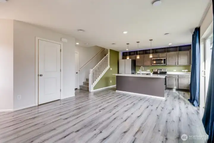 Kitchen, dining and living