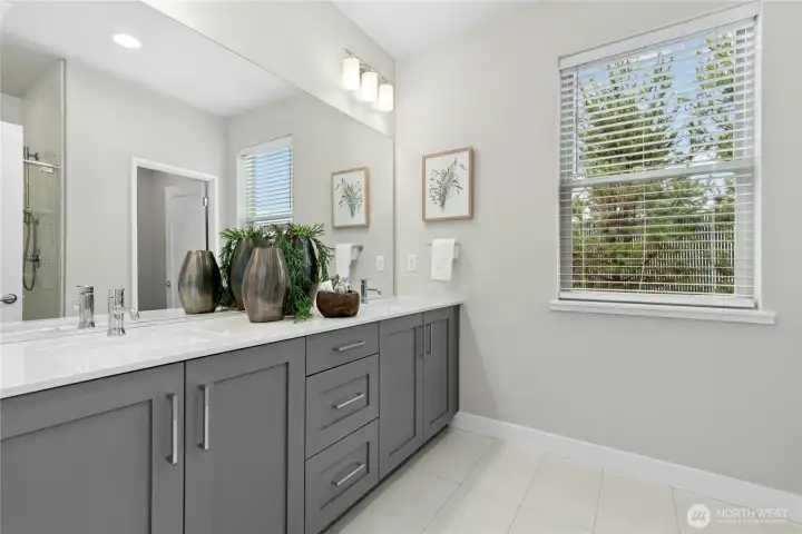 Primary bath with dual vanities