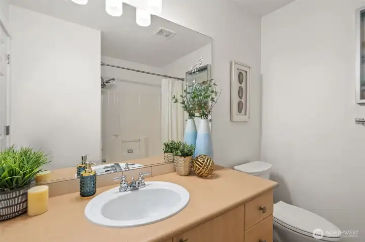 Upstairs bathroom - all new flooring and paint.