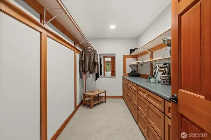 Walk-in closet with built-in shelving and organization