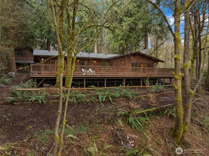 Cedar home set into the landscape with elevated waterfront position