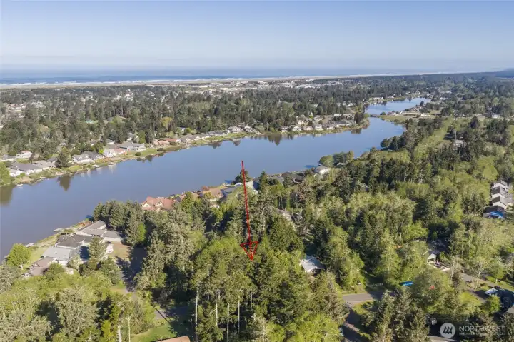 Aerial view of the home up Duck Lake to the north and downtown Ocean Shores in the background and the Ocean Beaches! Aerial view of the home up Duck Lake to the north and downtown Ocean Shores in the background and the Ocean Beaches!