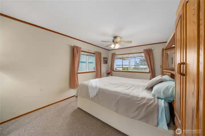 Primary bedroom showing view windows