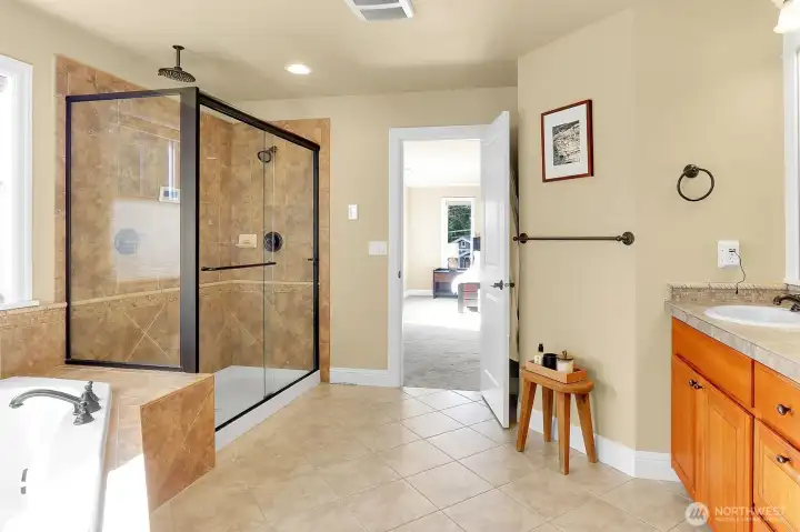 Primary bathroom walk in shower.