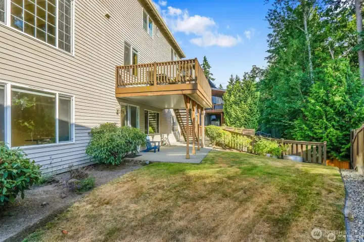Back yard with large deck area.