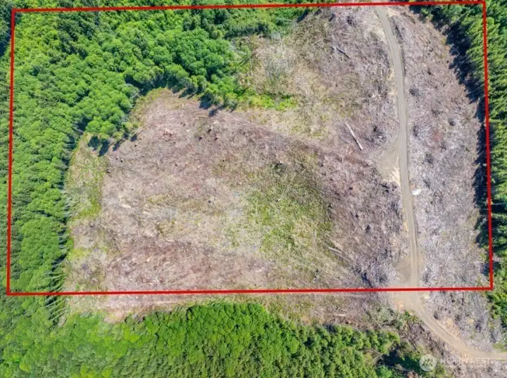 Overhead view with approximate boundaries in red.
