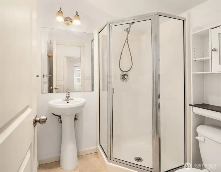 Upper-level guest bathroom.