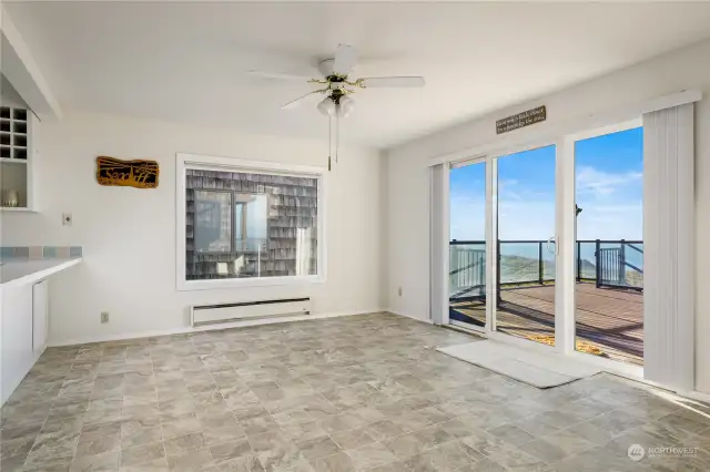 Full wall of Sliding Glass doors to get the full View and Deck affect.