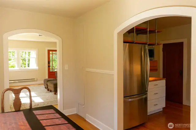 Coved ceilings give a hint of nostalgia in the dining room.