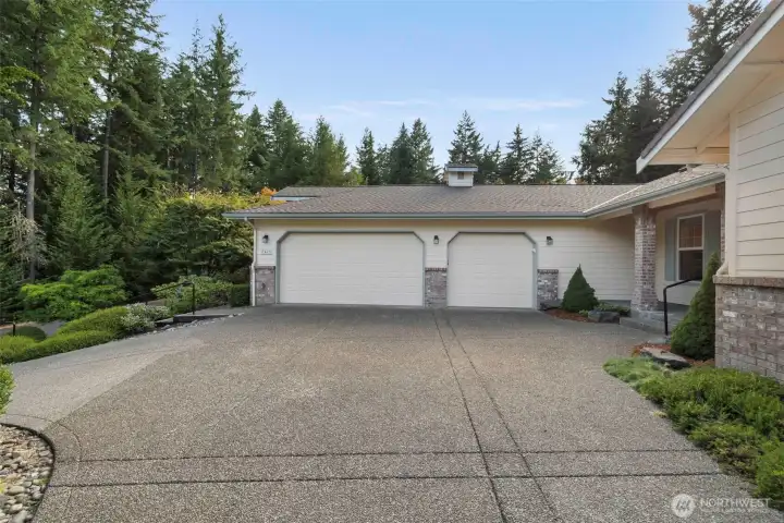 Three car garage with extended turn around space for backing up or parking in garage