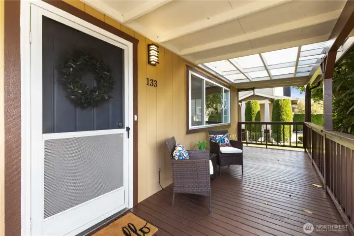 Welcoming covered front entry—perfect for greeting guests or morning coffee.
