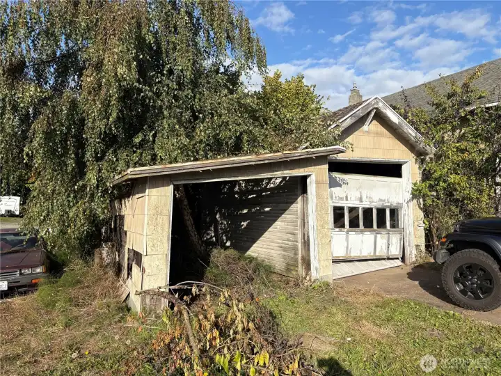 Garage with tree growing out of it