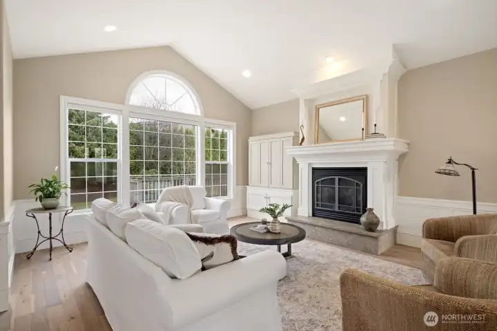 Living room with cozy fireplace and nice light