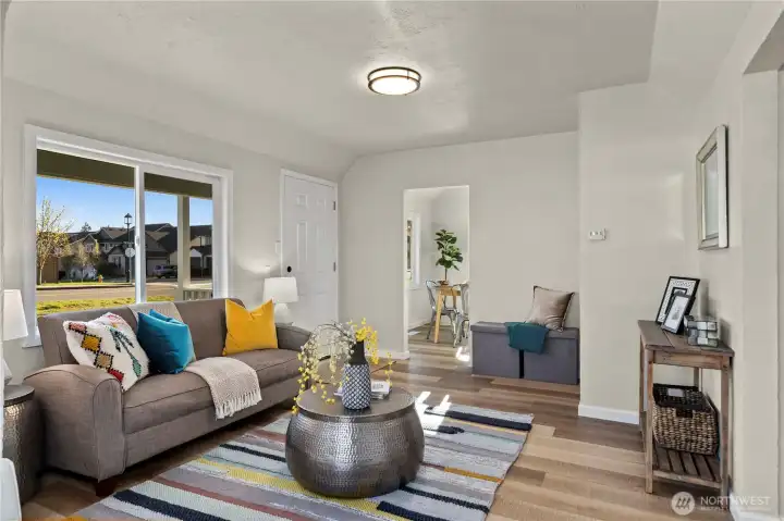 Living room opens to dining room