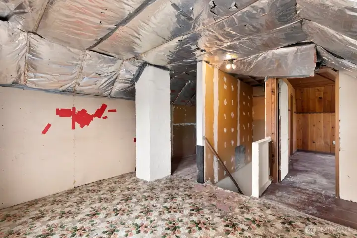 The upper level is a mix of finished and unfinished space
