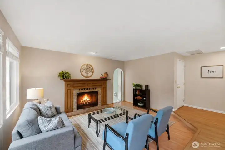 The fireplace has gas plumbing but can be wood burning as well.