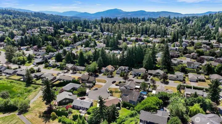 Aerial view of Patrick Ct looking south towards Lake Whatcom and surrounding mountains. Aerial view of Patrick Ct looking south towards Lake Whatcom and surrounding mountains.