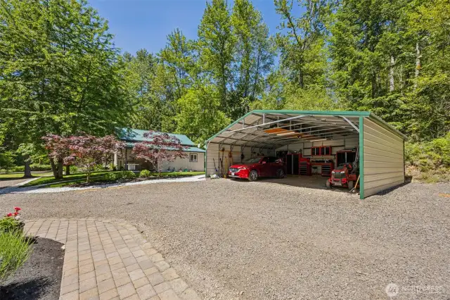 Large 2-3 car covered parking.