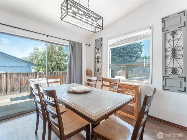 Dining area opens to patio...