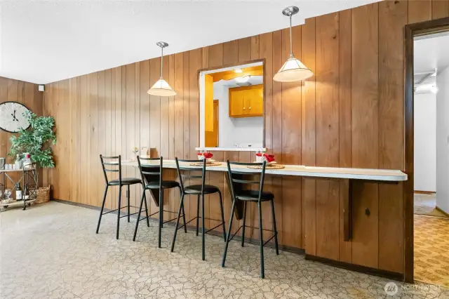 Kitchen looks out to this HUGE recreation room - you could take this wall down to make a very large kitchen!