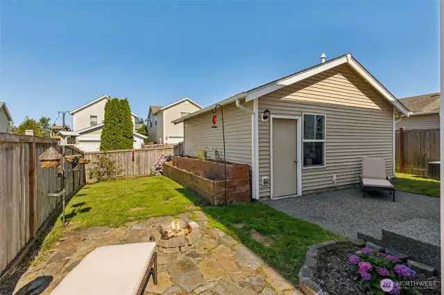 Backyard with Firepit and Detached 2-car Garage