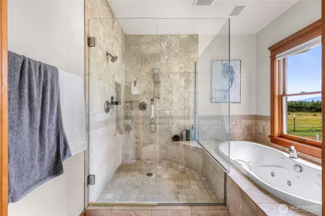 Walk in shower and the soaking tub in the Master Suite...watch the mountains glow from your relaxing bath