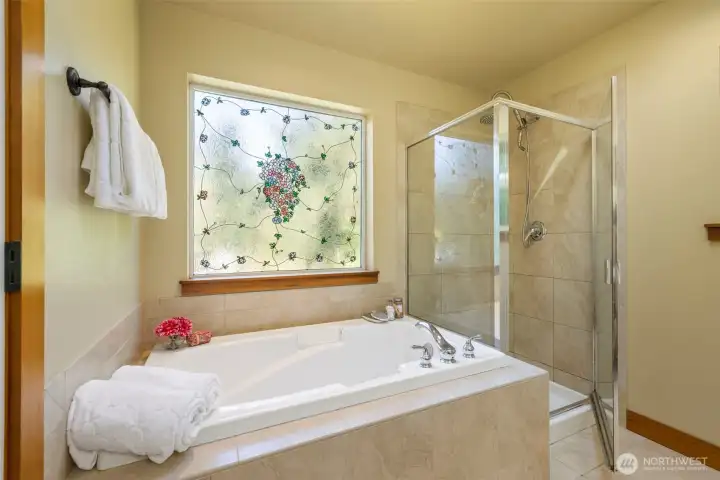 Includes a soaking tub for relaxing at the end of the day!