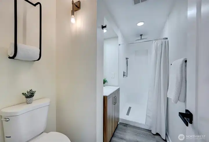 3/4 bath on main floor (connected to bedroom/office)