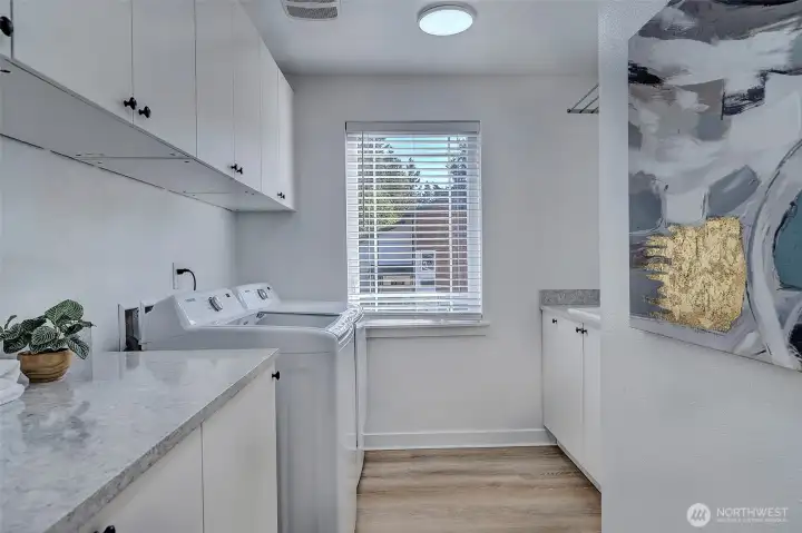 Laundry Room with ample storage, countertop, and sink