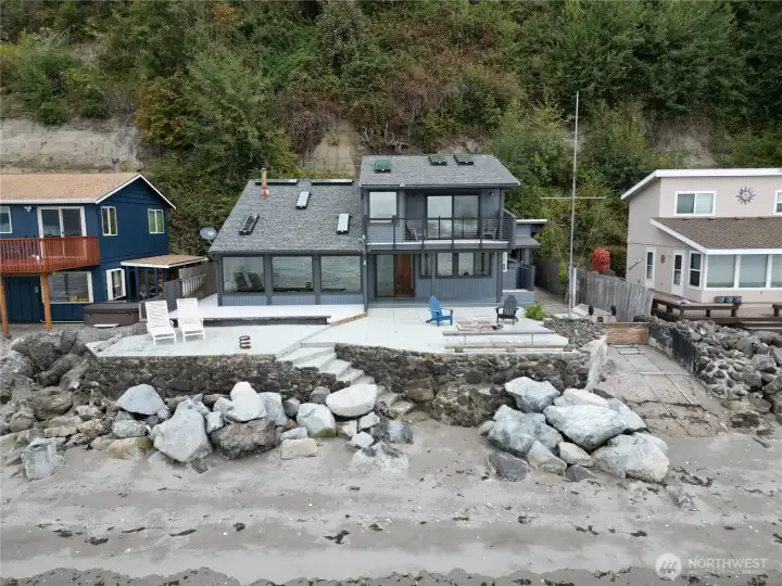 Rock stairs and boat ramp to the beach