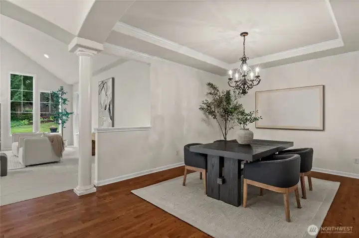 From living to dining room, this open concept home allows for easy transitions and gatherings.