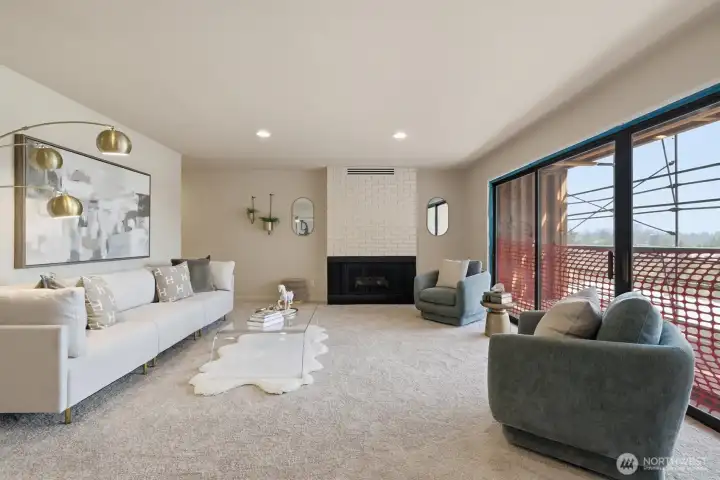 Gather around the fireside on cool nights, and open the dual sliders to take advantage of warm days.