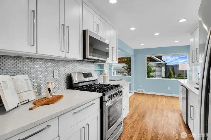 This remodeled kitchen even has a trash compactor. This remodeled kitchen even has a trash compactor.