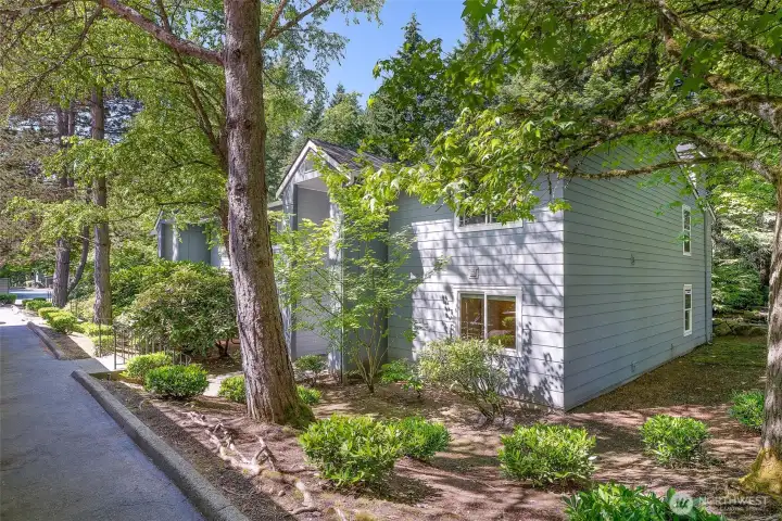 Ground floor, end unit with one bedroom, 1 bathroom, patio and 739 square feet.