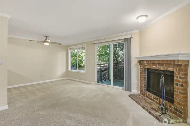 Living room looking towards dining room and patio.