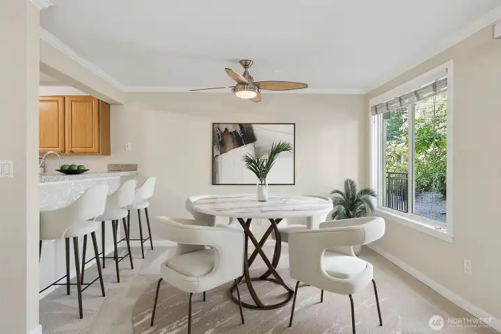 Dining room virtually staged.