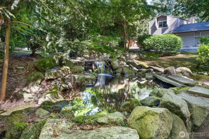 Water feature next to patio.