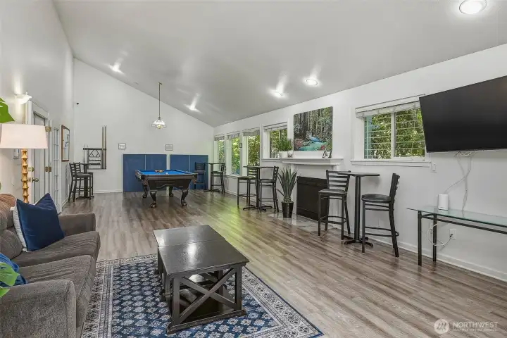Clubhouse includes pool table, ping pong, meeting space, exercise room, pool, and hot tub.