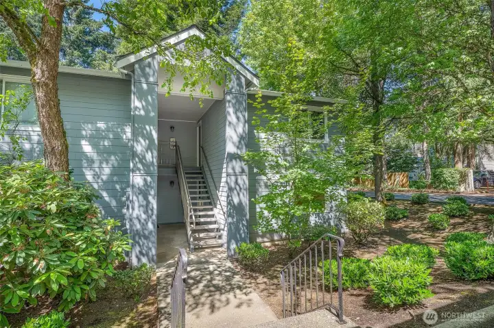 Ground floor, end unit with one bedroom, 1 bathroom, patio and 739 square feet.